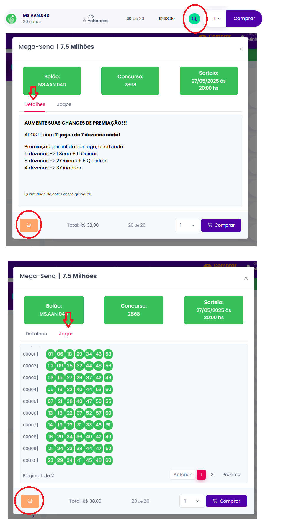 Exemplo de visualização dos números